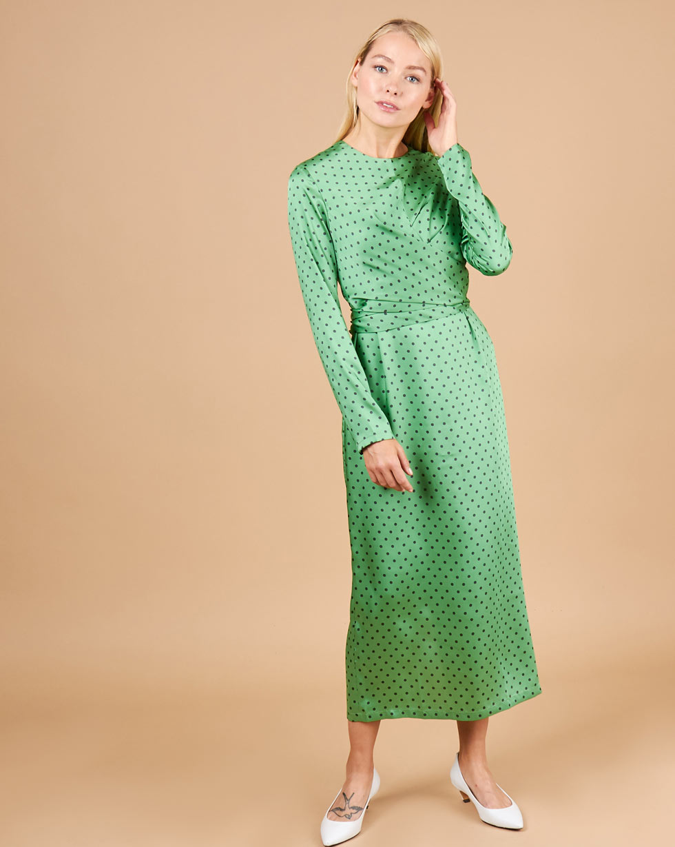 12Storeez Платье миди с завязками на талии (зеленый в черный горох)