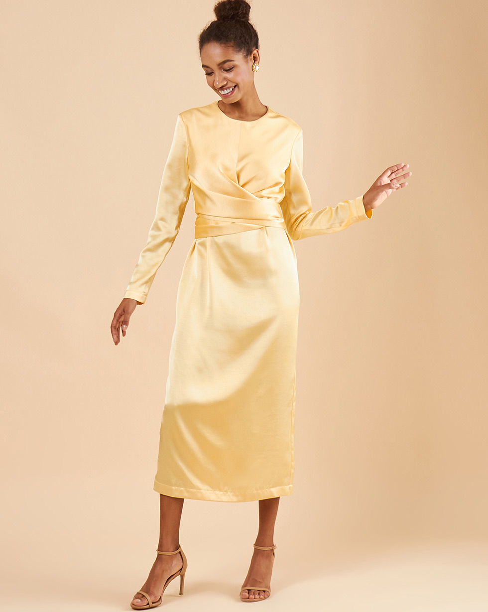 12Storeez Платье миди с завязками на талии (желтый)