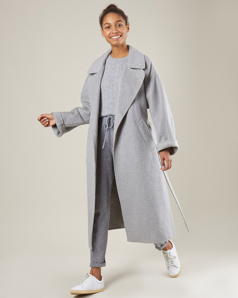 12Storeez Пальто на поясе c шёлком (светло-серый) AW18-19