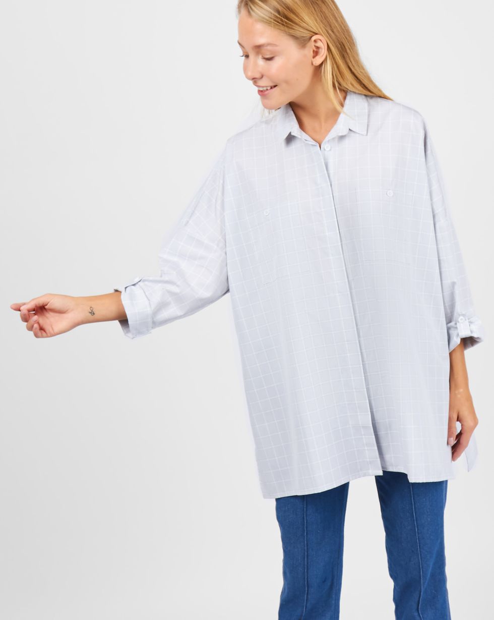 12Storeez Рубашка с карманами в мелкую клетку (белый)