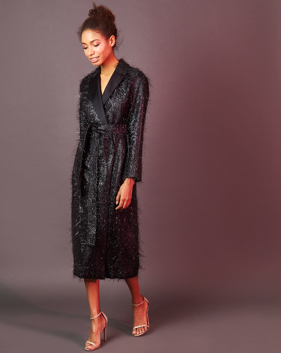 

Тренч с атласными лацканами, Черный