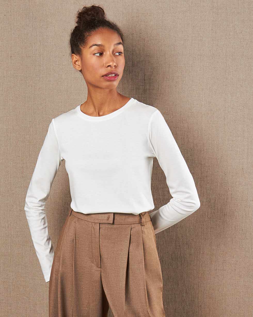 

Футболка с длинным рукавом из тонкого трикотажа, Молочный