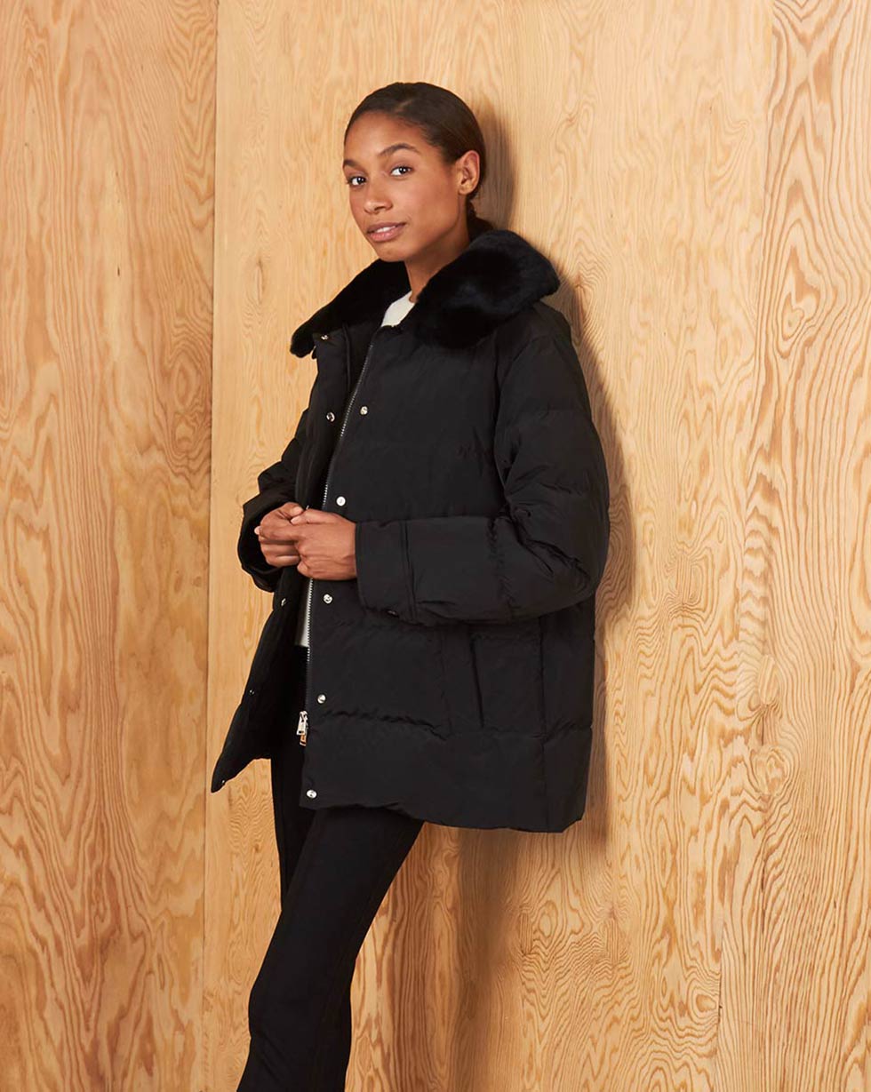 

Парка короткая с меховым воротником, Черный