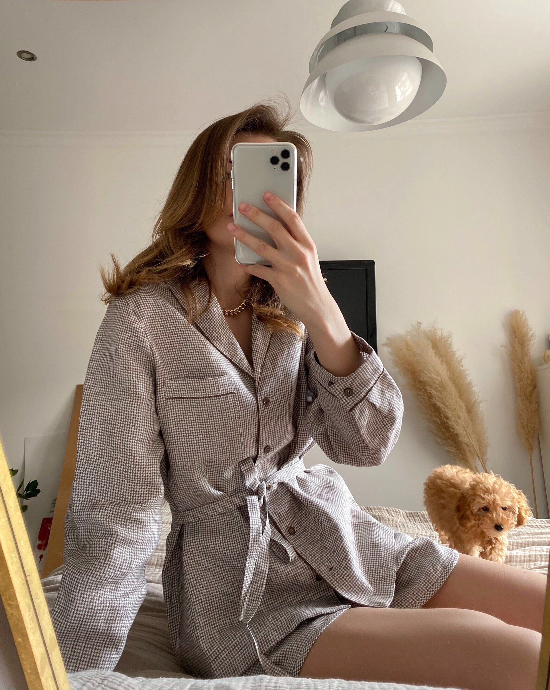 

Комплект: Рубашка с шортами изо льна, Гусиная лапка какао